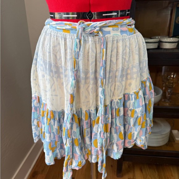 Free People Dresses & Skirts - Free People Printed Ruffle Mini Skirt Smocked Waist Boho Festival Skirt Size S